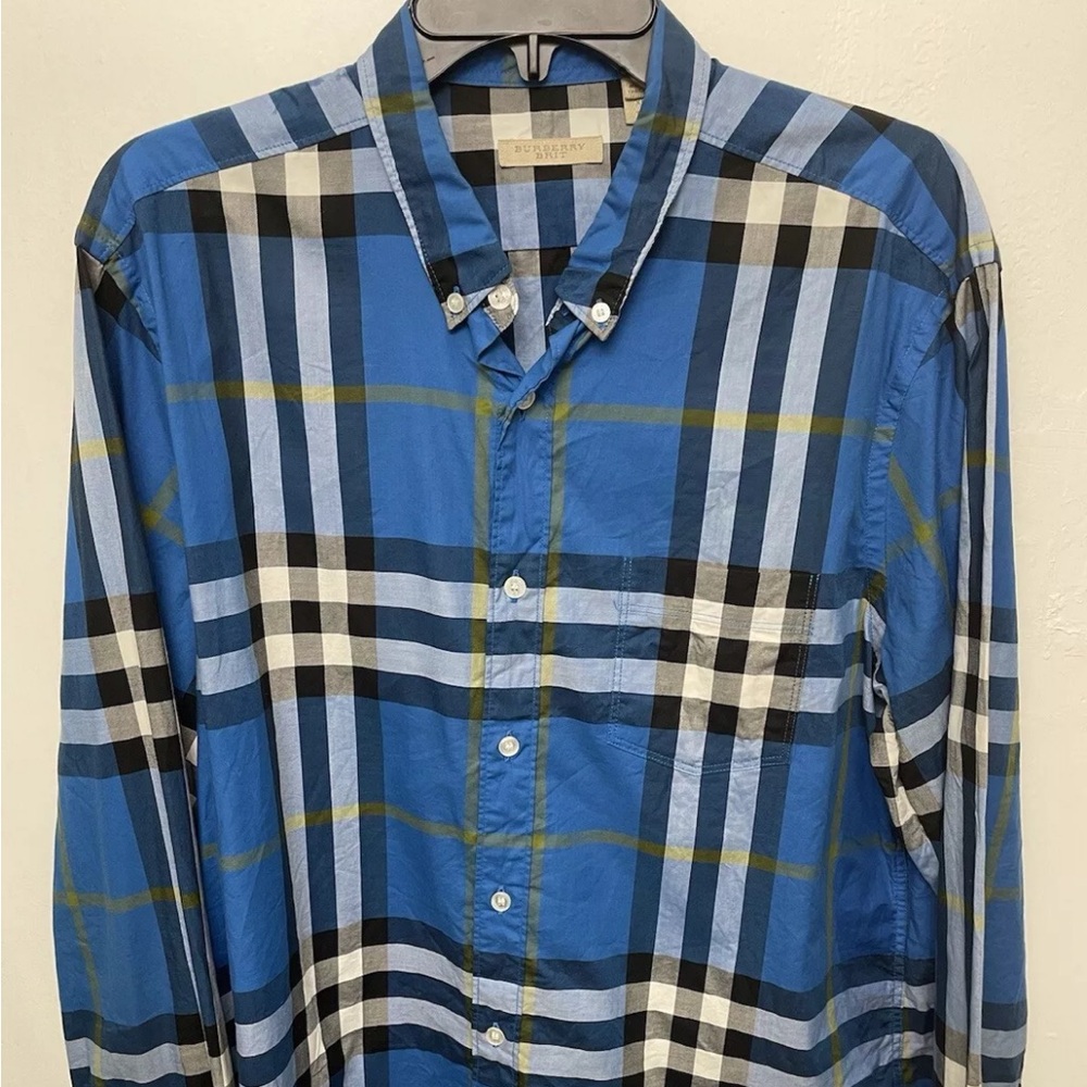 Burberry Brit Blue Plaid Button Down Long Sleeve Shirt Size XL price firm
